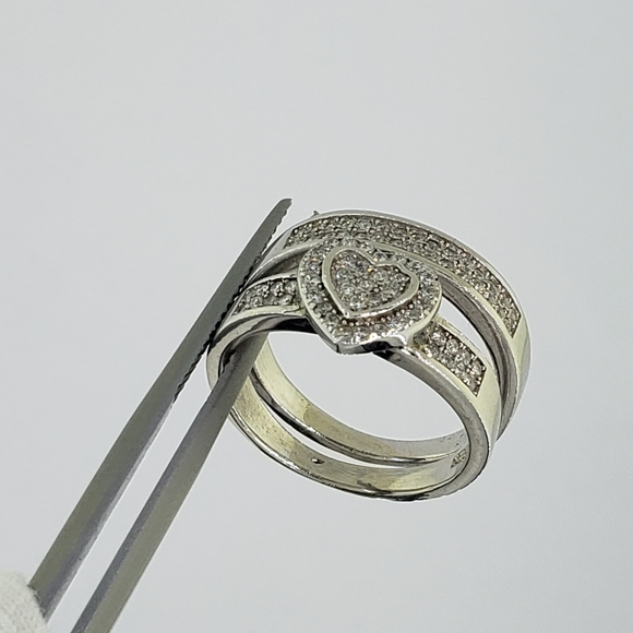 Dazzling Ladies 2 Pcs Silver Heart Shape Ring Set - Picture 4 of 8